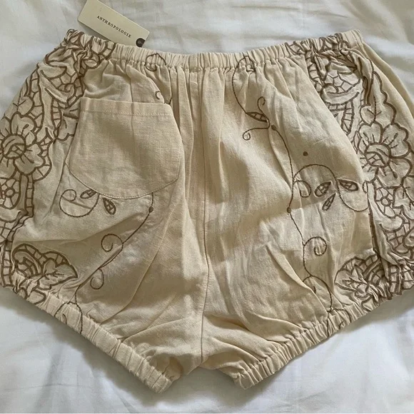 Anthropologie Cream Embroidered Shorts - Picture 3 of 3